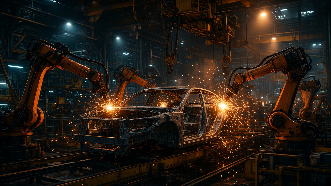 Industrial robotics on an assembly line